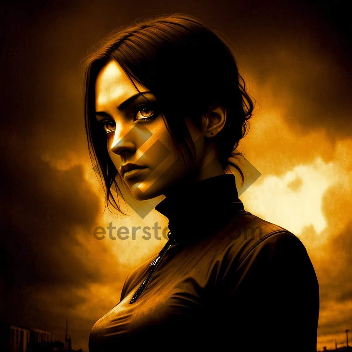 Picture of Stylish brunette lady with alluring black portrait.