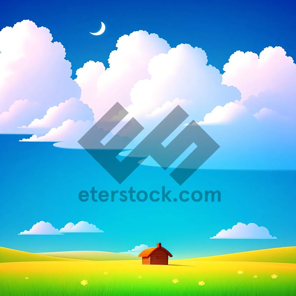 Picture of Serene Summer Sky with Moon and Clouds