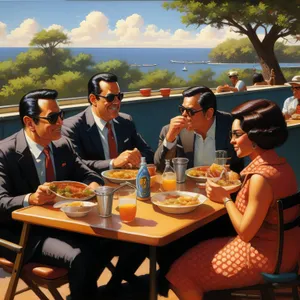 Happy couple enjoying meal at restaurant together.