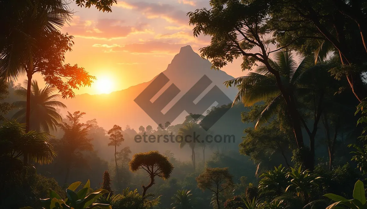 Picture of Tropical Sunset Paradise Palm Tree Silhouette BeachisRequired Sky
