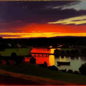 Serene City Sunset Reflecting on River