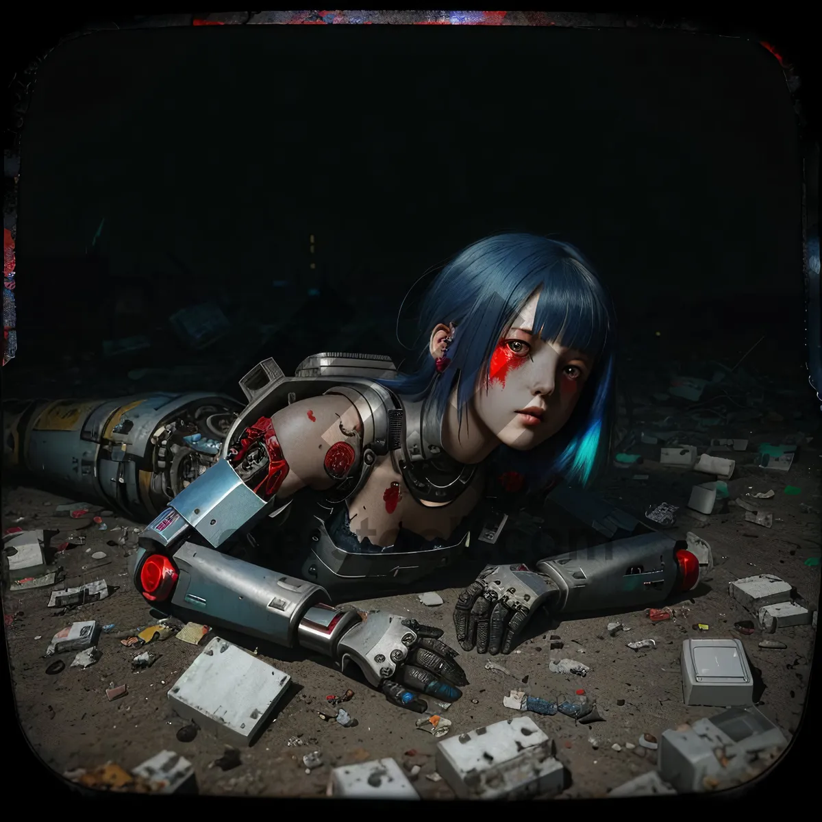 Picture of Attractive person seated in black cockpit with toy device.