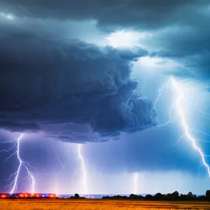 Dramatic Sunset Over Water with Lightning