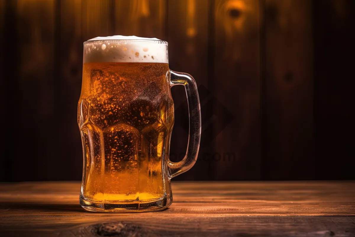 Picture of Golden beer in frosted glass with bubbles.