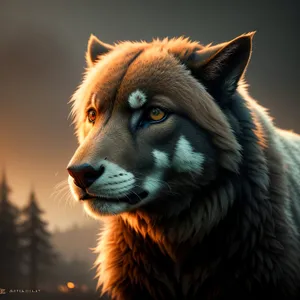 Cute Timber Wolf Pet Portrait - Furry Canine Predator
