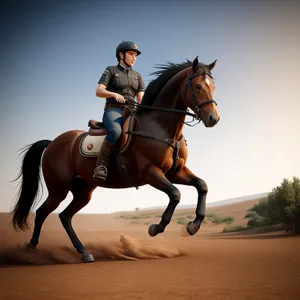 Brown Thoroughbred Stallion Galloping in Field