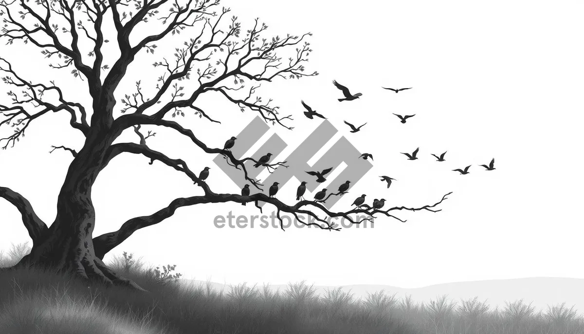 Picture of Black winter tree silhouette against sky design.