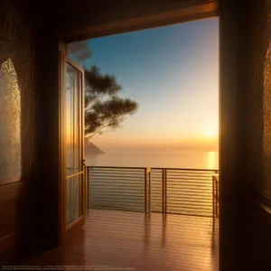 Sunset Reflection on Sliding Door at Beachfront Home