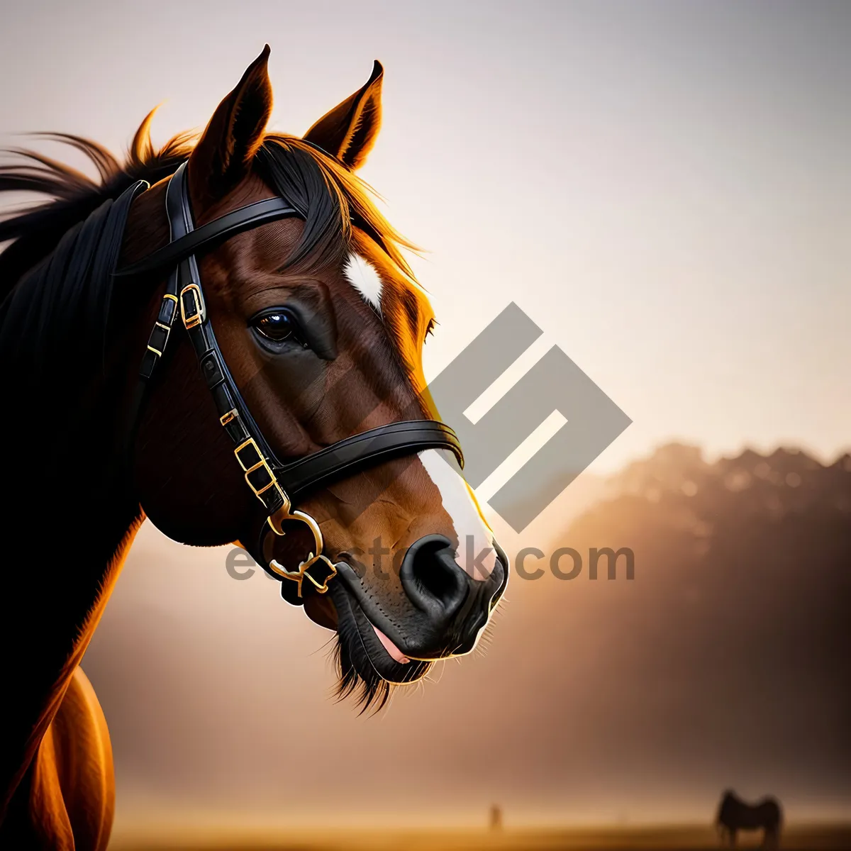Picture of Elegant Thoroughbred Horse with Brown Mane in Meadow