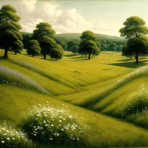 Serene Summer Landscape with Lush Green Fields