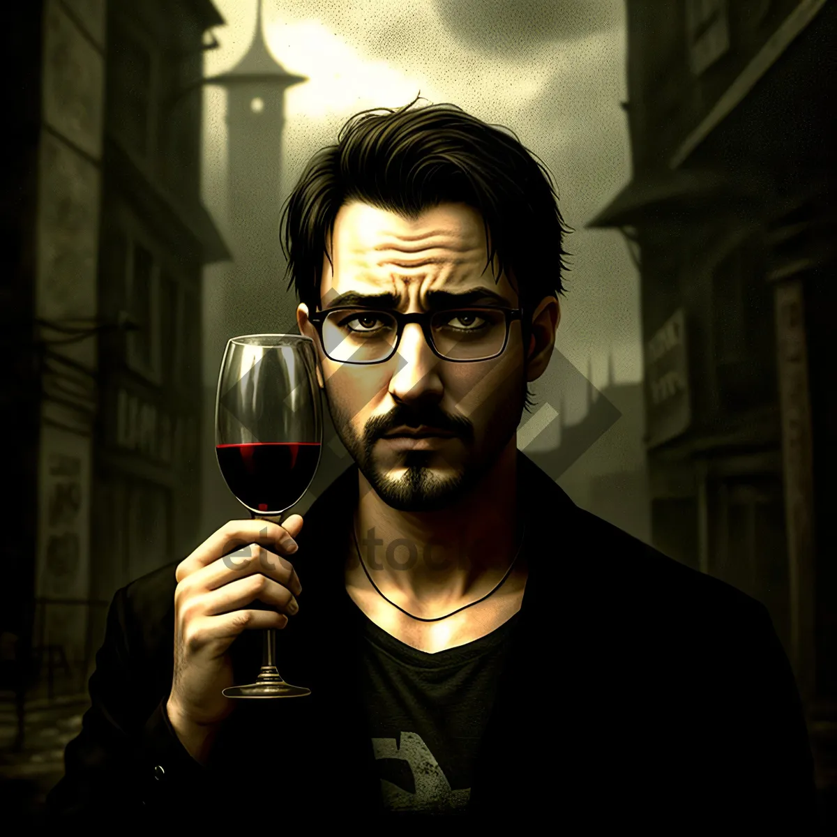 Picture of Stylish Male Model Enjoying Red Wine