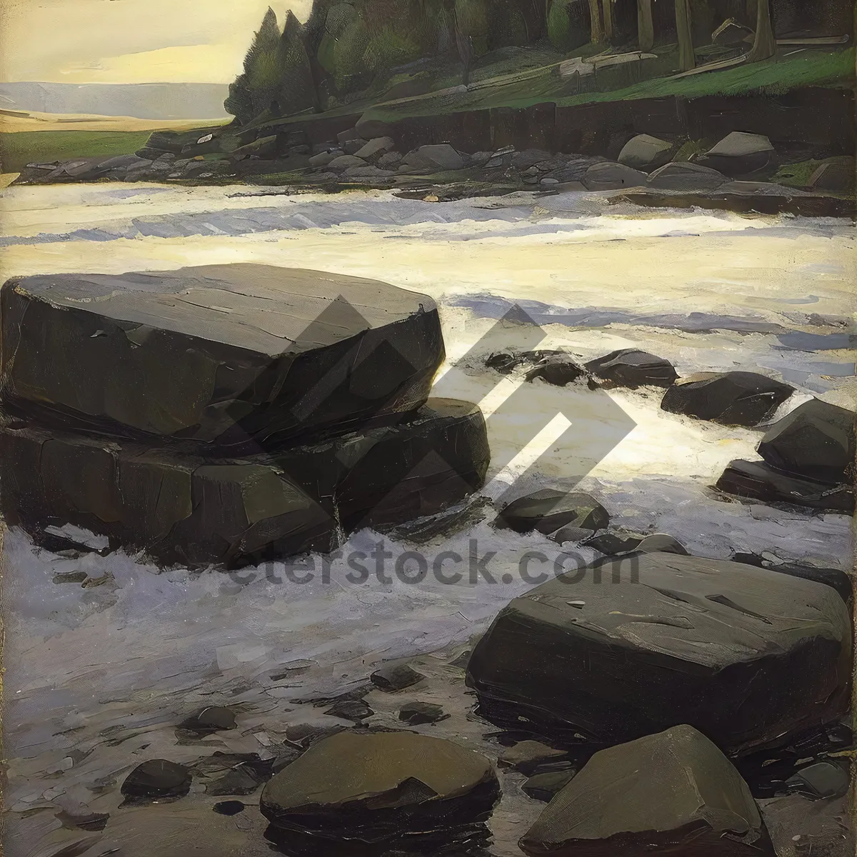 Picture of Serene Coastal Shipwreck Amidst Sandy Shoreline