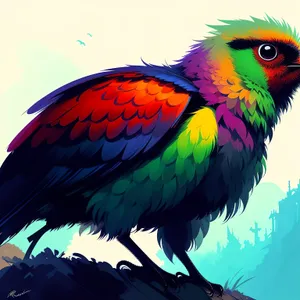 Exotic bird with vibrant colorful feathers.