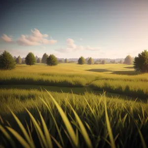 Golden Wheat Field Under Sunny Rural Sky