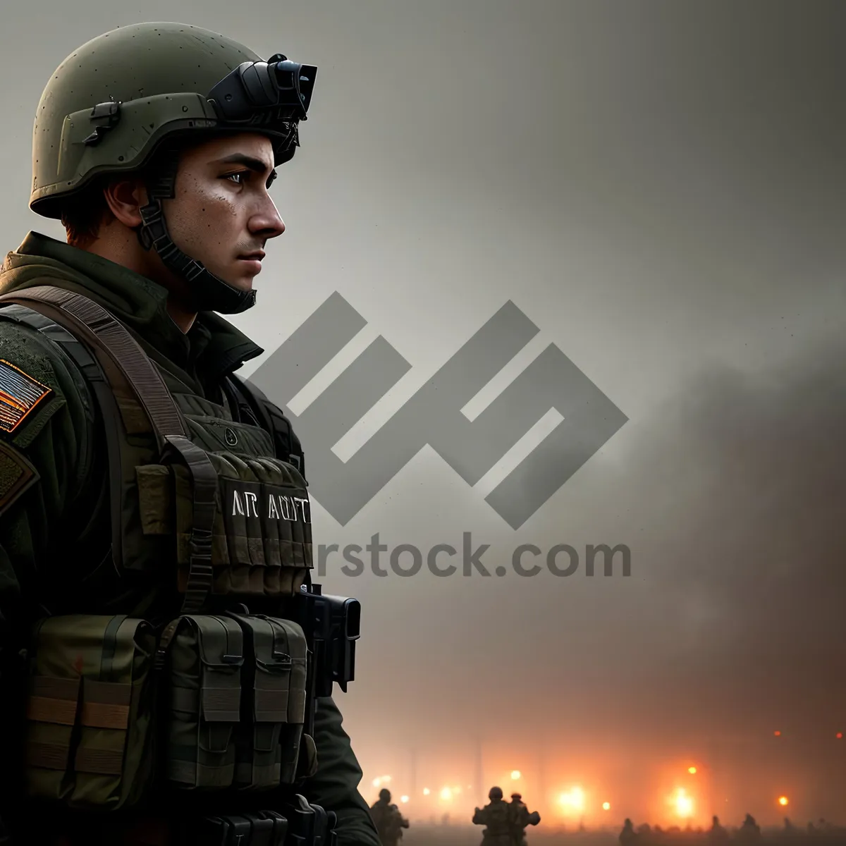 Picture of Military Soldier in Bulletproof Vest and Helmet