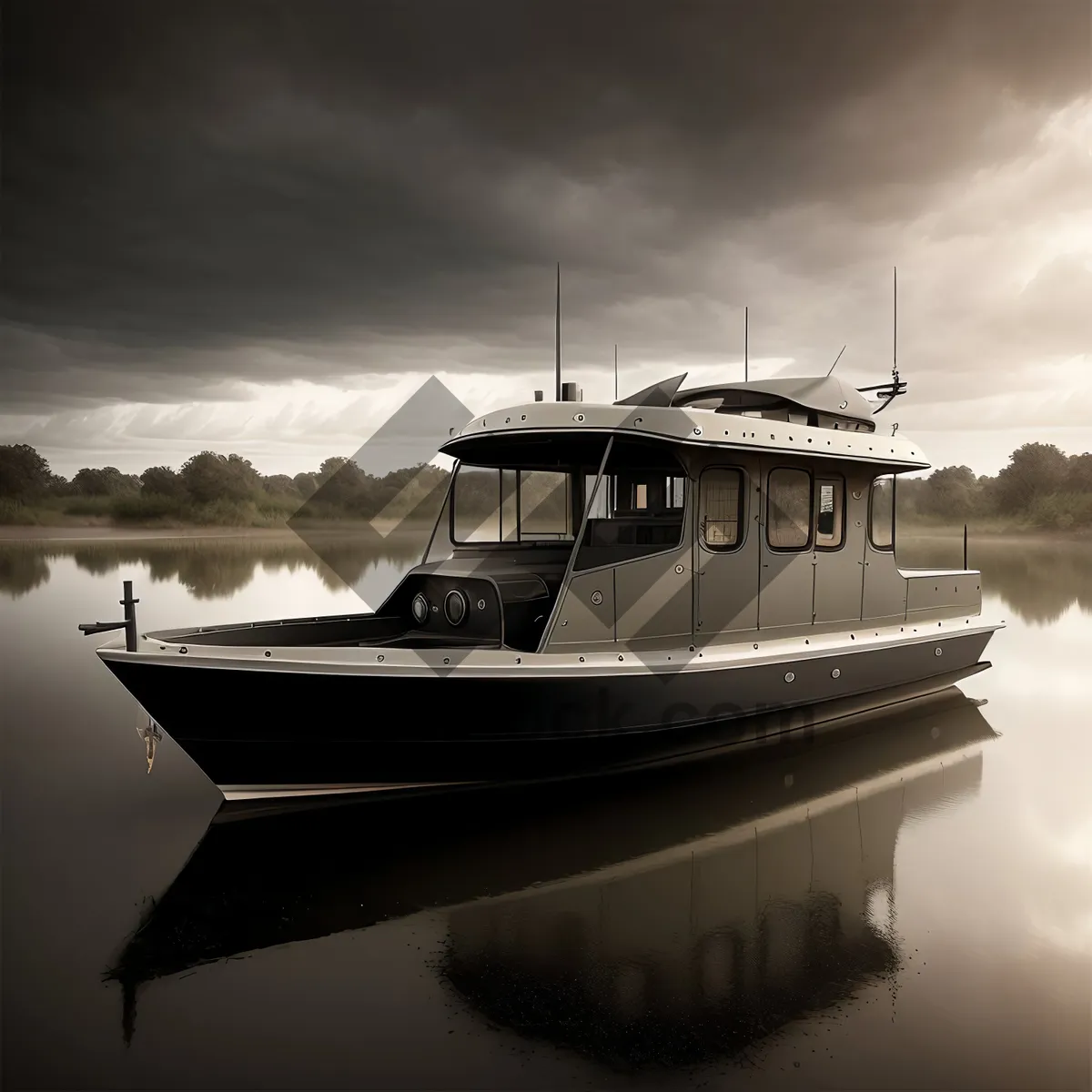 Picture of Serene Summer Seascape: Fishing Boat at Marina