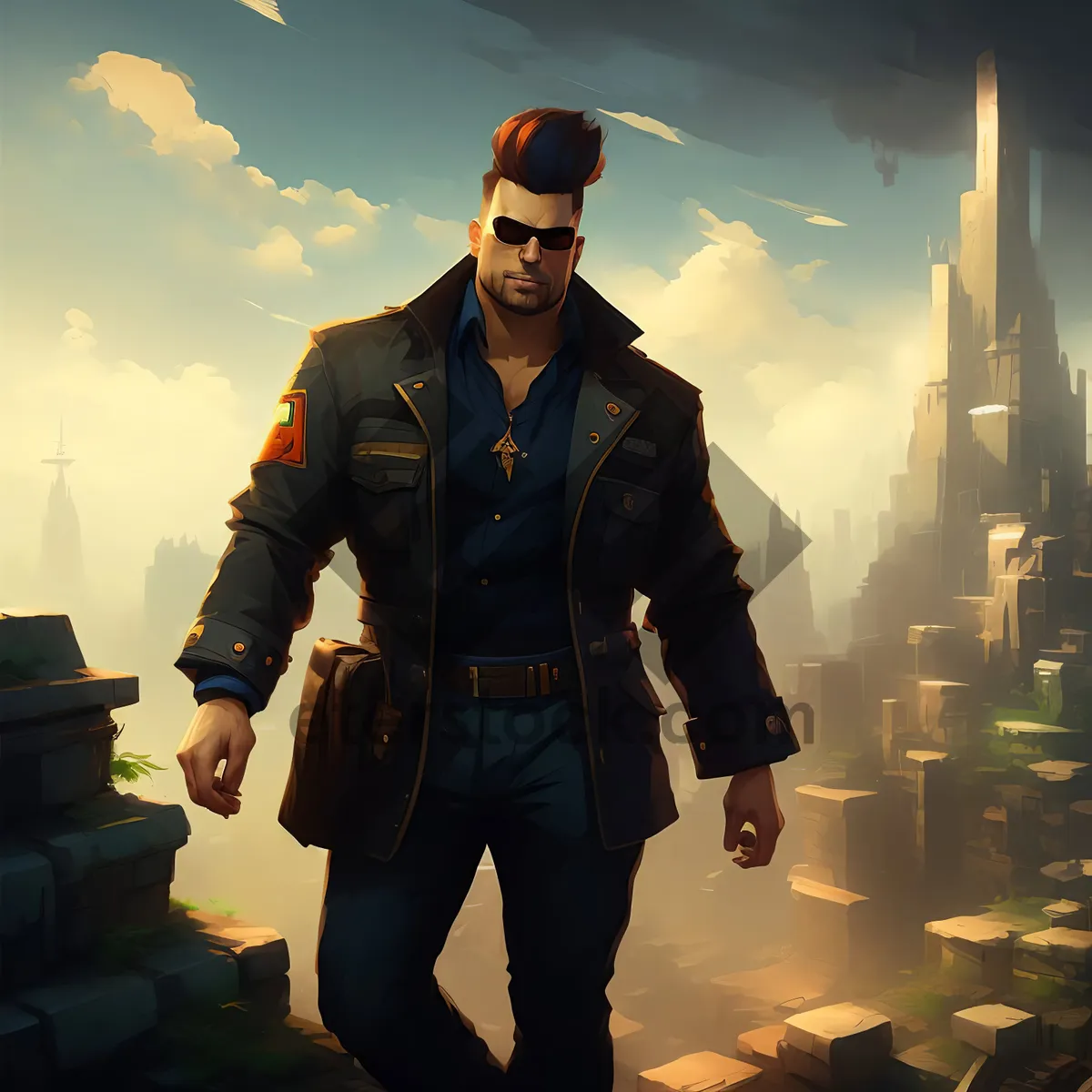 Picture of Smiling businessman in aviator hat and uniform