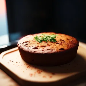 Delicious breakfast pastry with espresso and chocolate cake.