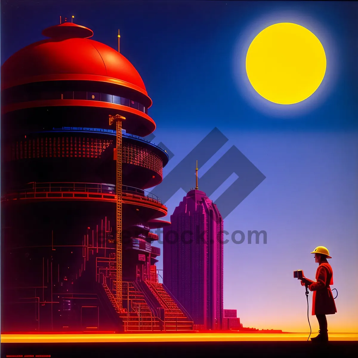 Picture of City Lights Silhouette with Tugboat, Creative Star Design