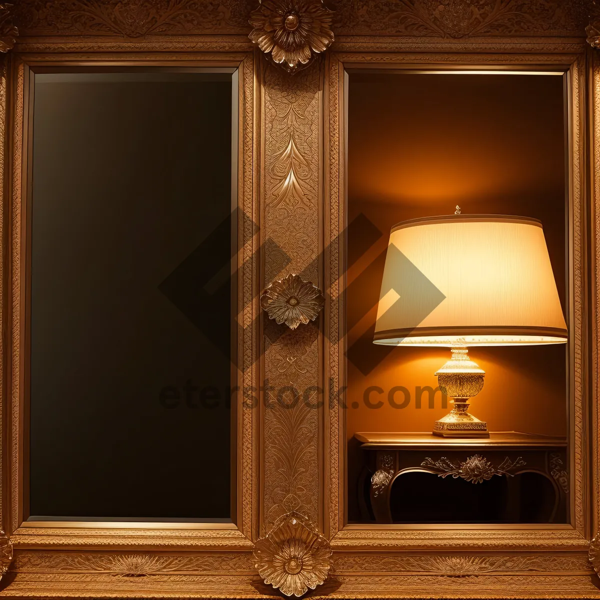 Picture of Vintage golden wooden wall frame with empty space