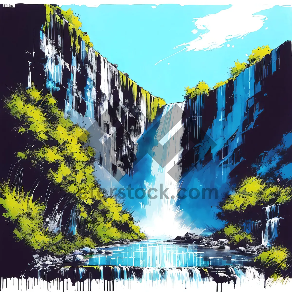 Picture of Serene Summer Landscape with Majestic Waterfall