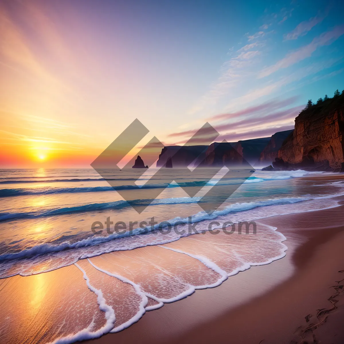 Picture of Golden Sunset Over Serene Tropical Beach