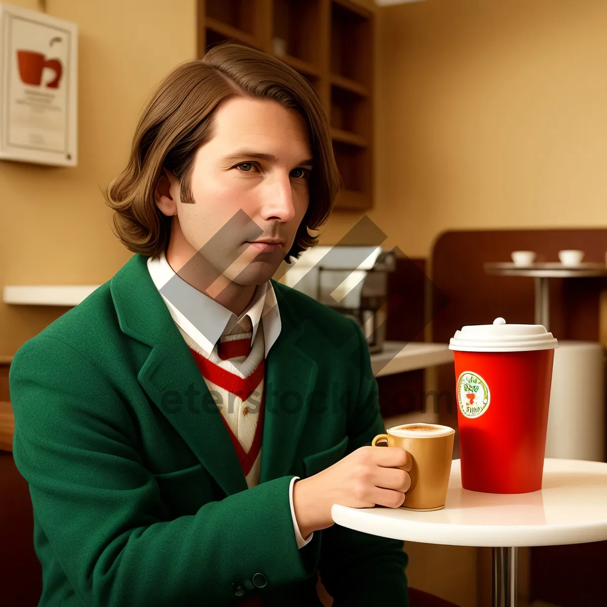 Picture of Smiling waiter enjoying a coffee break