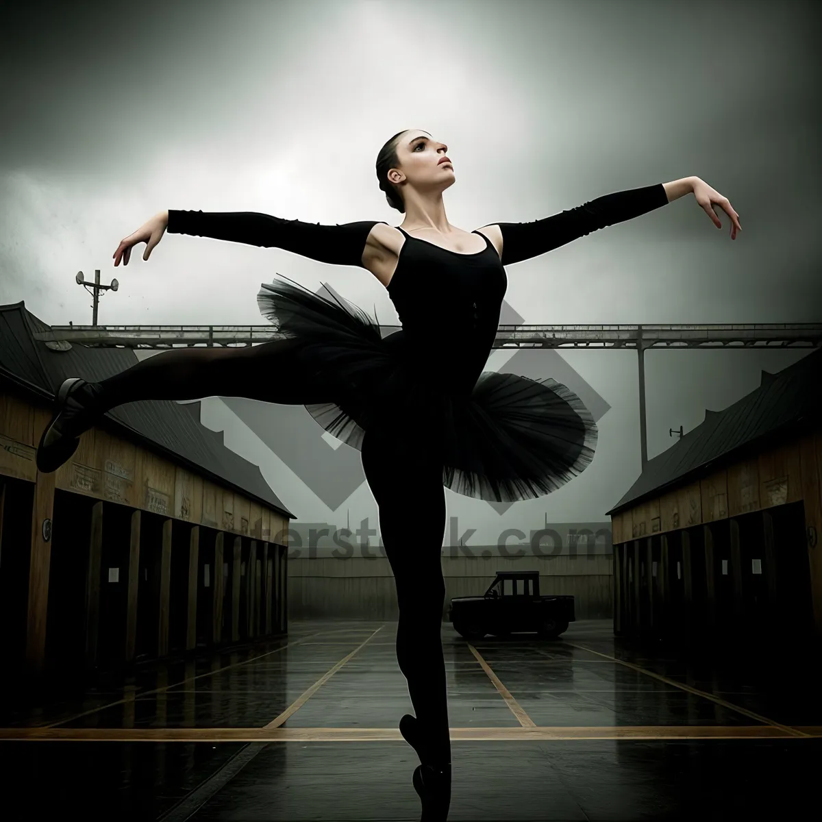 Picture of Graceful Ballerina Poses in Athletic Studio