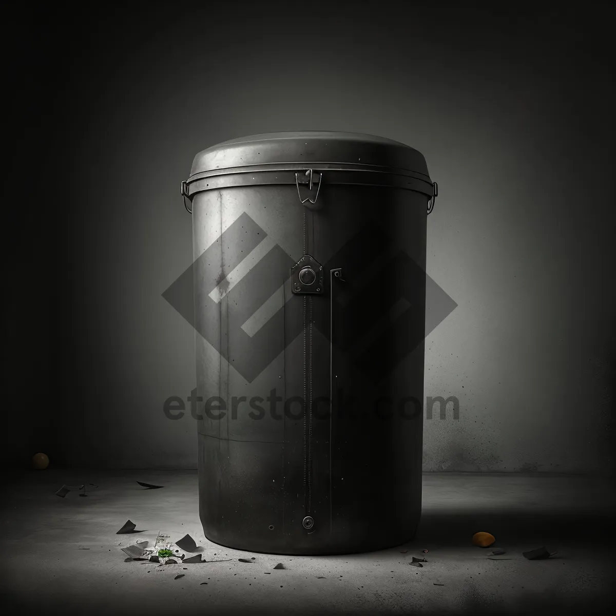 Picture of Glass drink can within metal bin - environmental waste disposal.