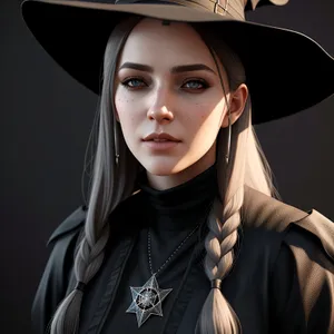 Stylish Lady in Black Cowboy Hat