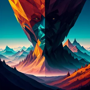 Mesmerizing Canyon Silhouette: Vibrant Digital Art with Graphic Design Elements