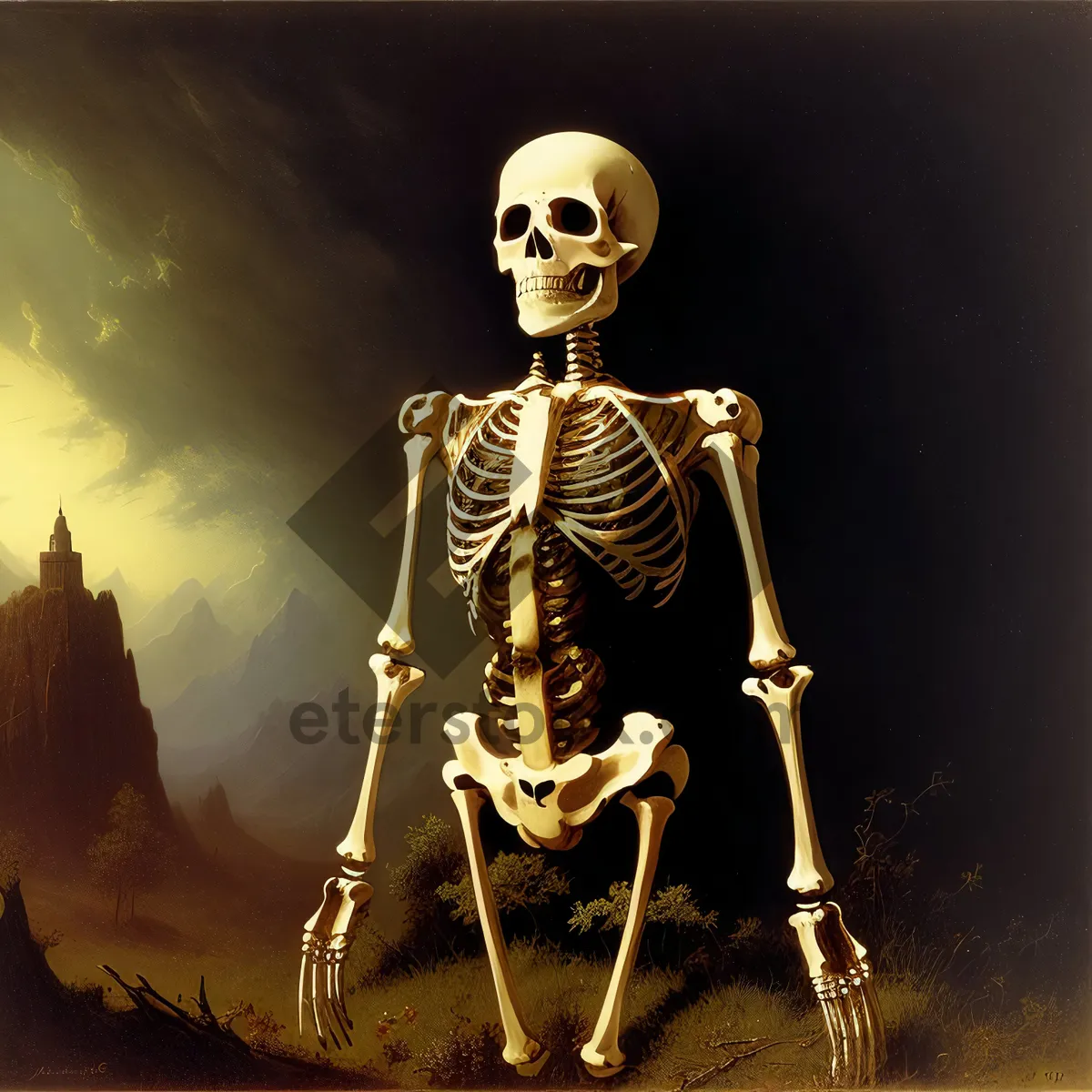 Picture of Horror Skeleton Figure in Cemetery Pose