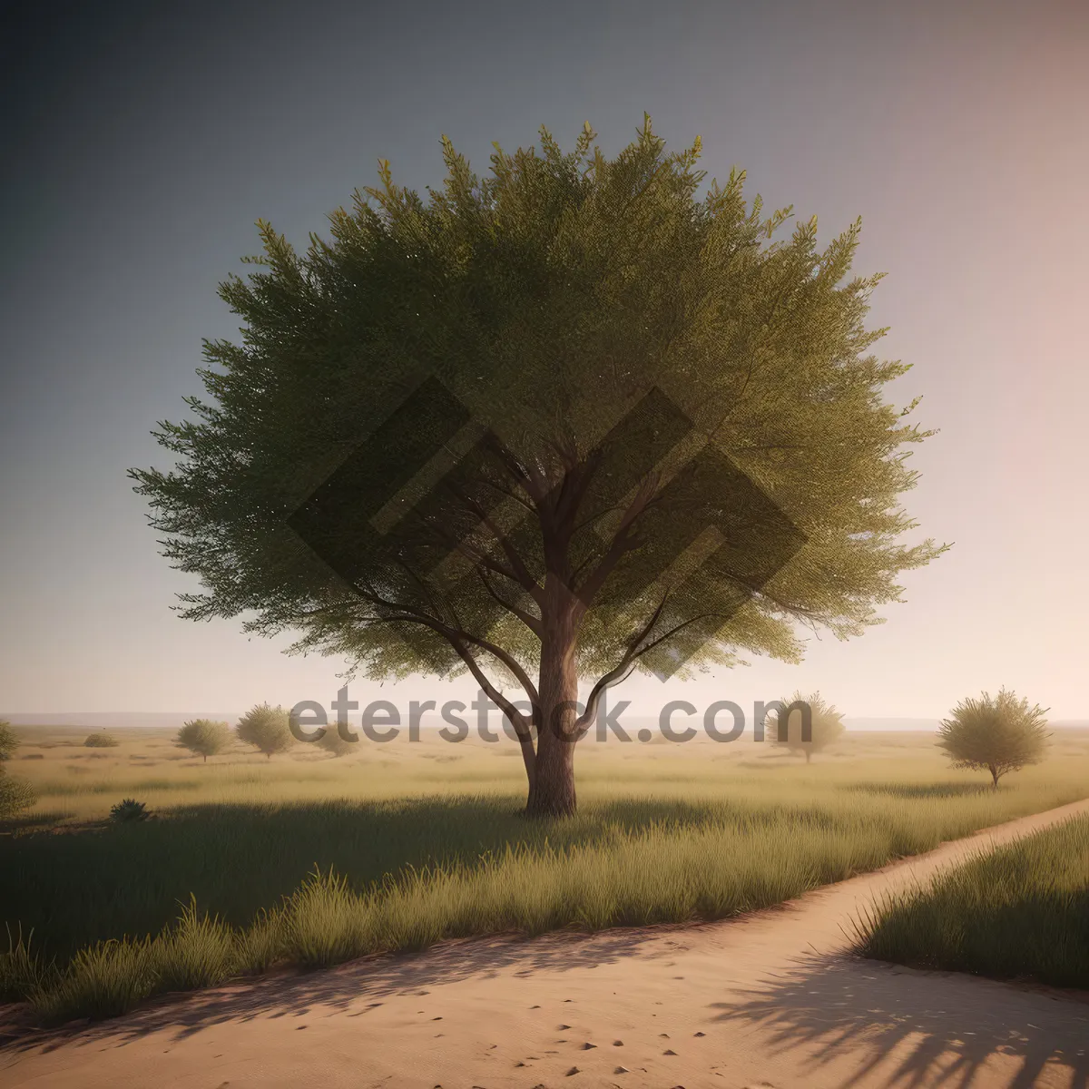 Picture of Rural Landscape with Majestic Oak Tree in Autumn