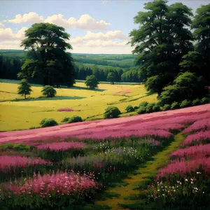 Serene Summer Countryside Landscape with Blooming Flowers