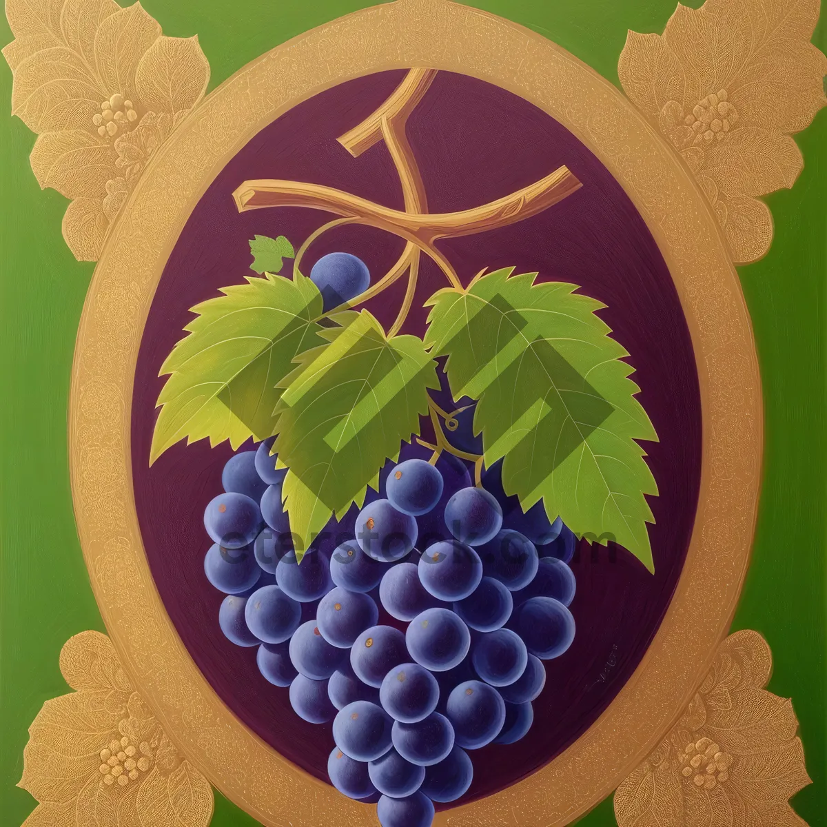 Picture of Ripe Grape Fruit Art in Floral Frame