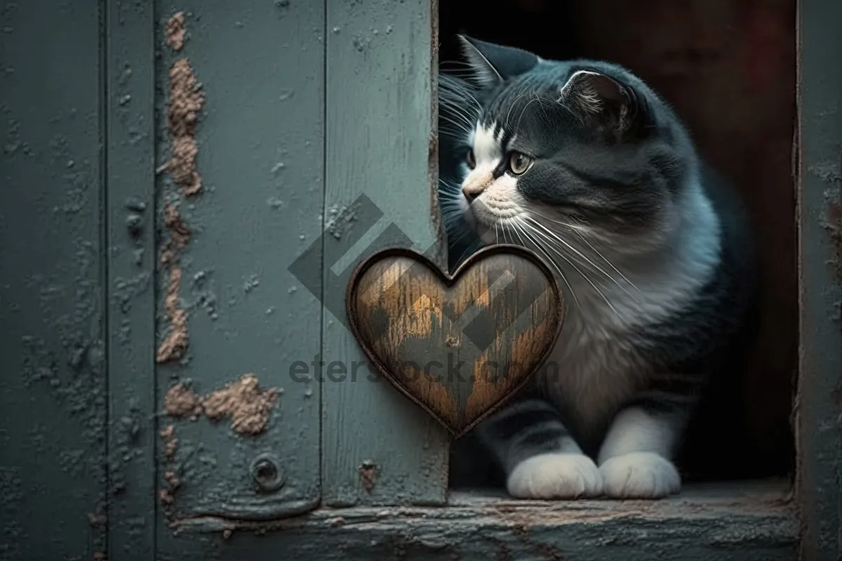 Picture of Adorable gray tabby cat covering doormat