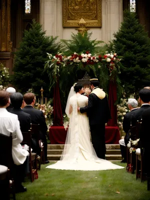 Smiling Couple Celebrating Wedding Day in Park