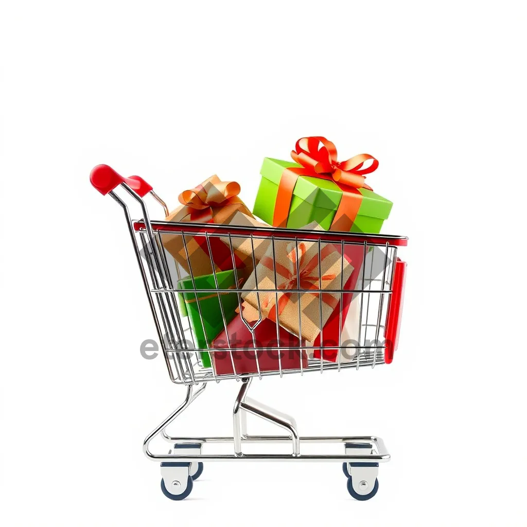 Picture of 3D supermarket shopping cart with metallic wheels