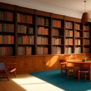 Modern Home Library Interior With Wood Furniture