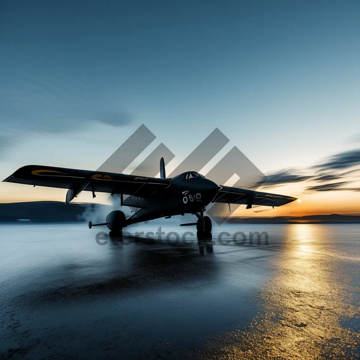 Picture of Jet propeller against vibrant sunset sky over beach