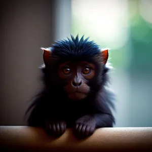 Playful primate with furry face at the zoo