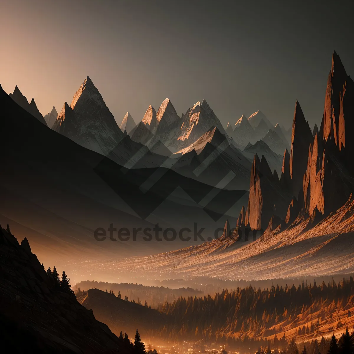 Picture of Majestic Mountain Valley Under Starry Sky