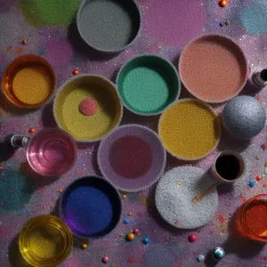 Colorful makeup palette with assorted brushes