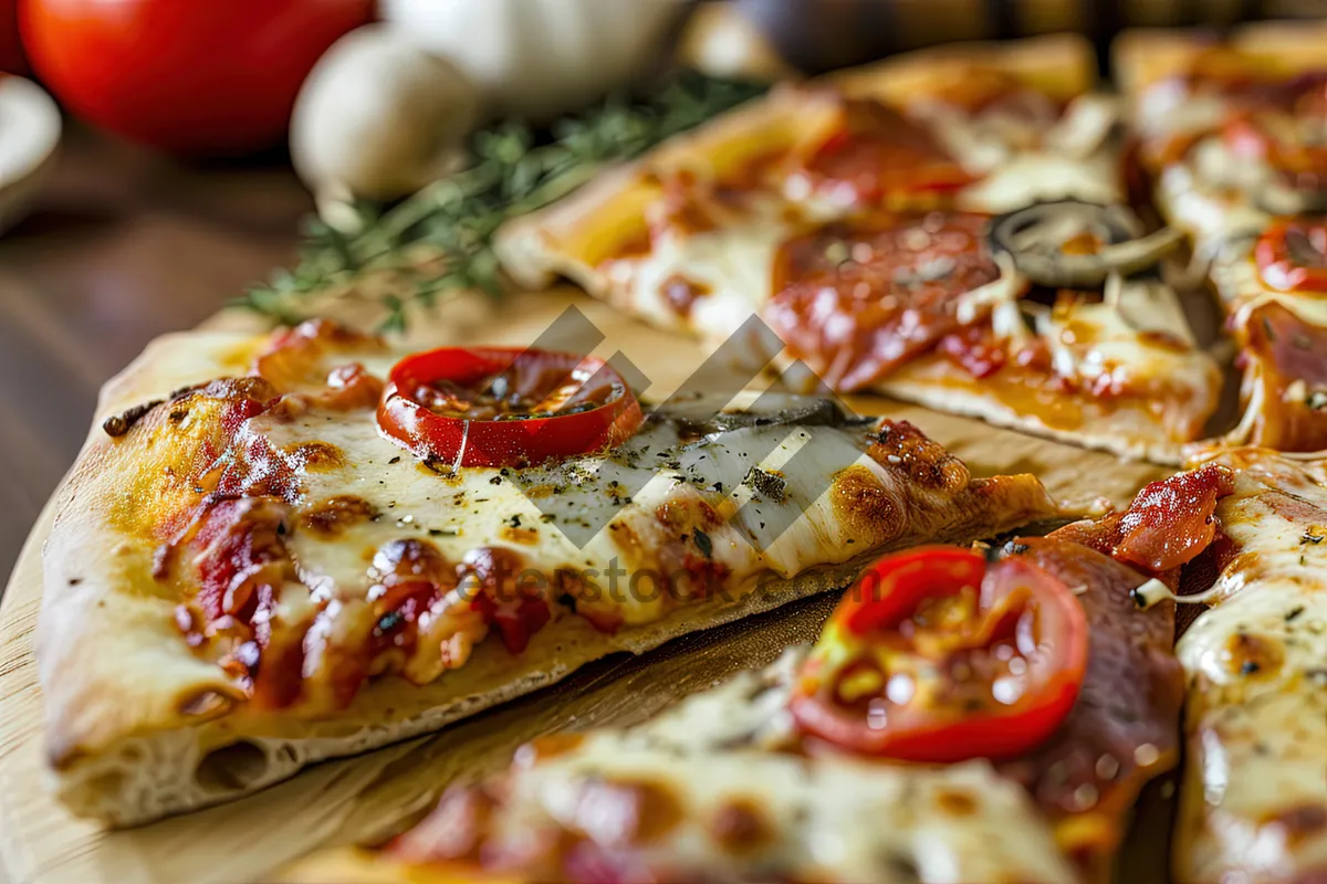 Picture of Gourmet Pizza with Fresh Vegetables and Melty Mozzarella