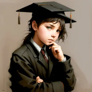 Happy graduate in mortarboard smiling under umbrella