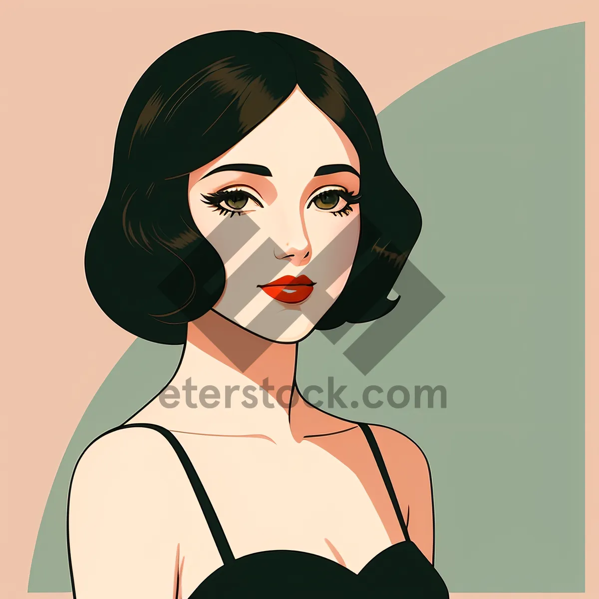 Picture of Fashionable Lady's Cartoon Shoulder-Length Haircut Clip Art
