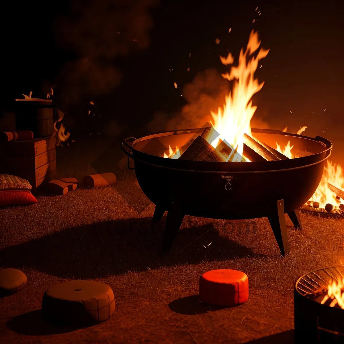 Picture of Fiery Blaze in Black Fireplace