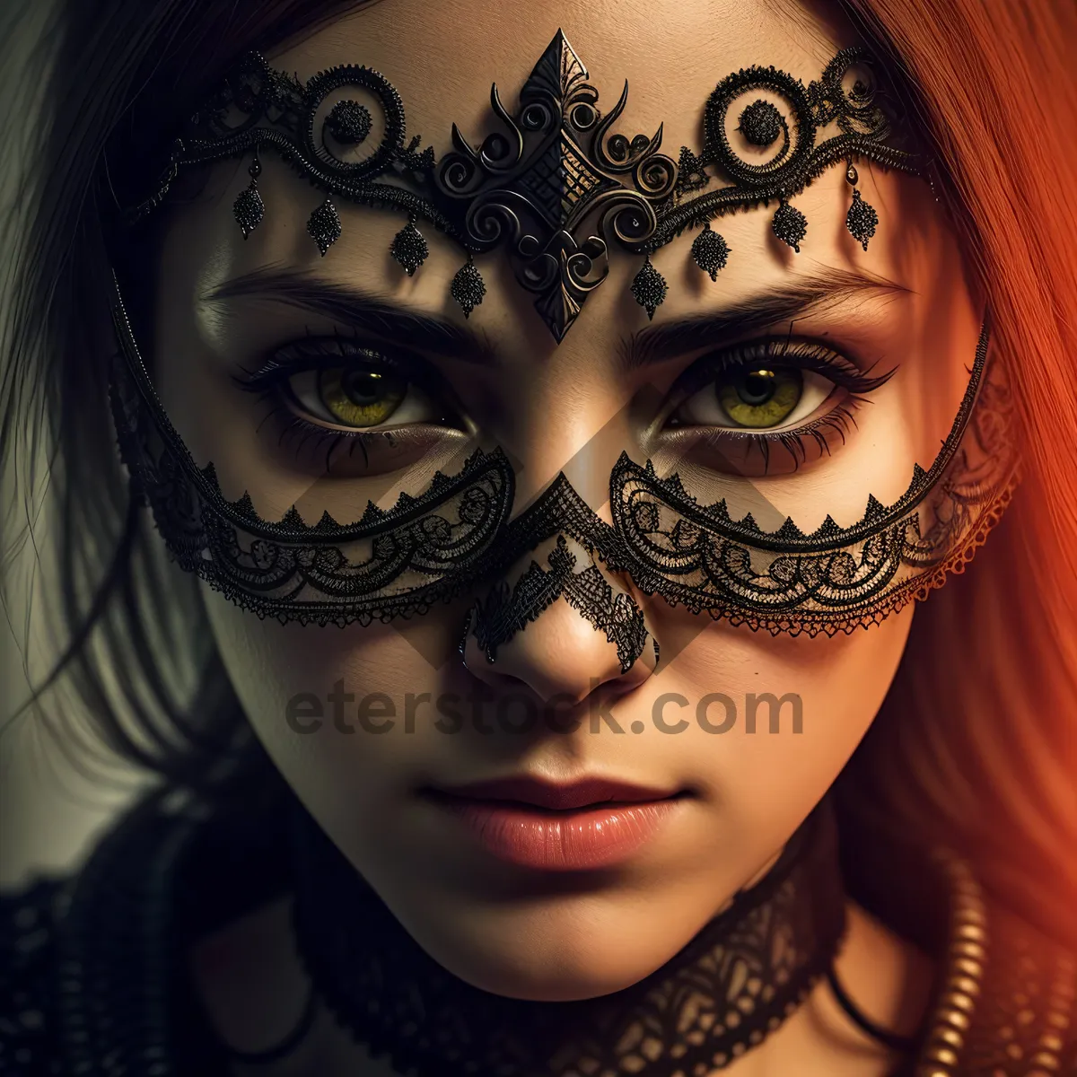 Picture of Mysterious Venetian Masked Beauty in Exquisite Attire