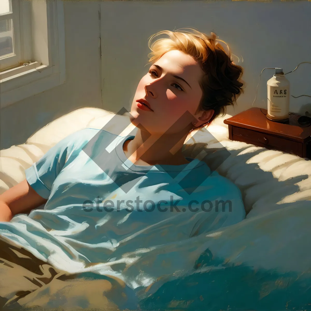Picture of Male patient resting in hospital room.bed