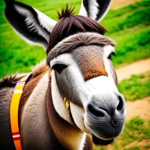 Equestrian Field: Brown Mane Horse Grazing in Pasture